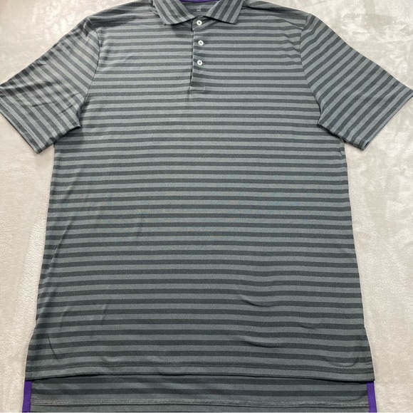 RLX Polo Ralph Lauren Golf Black Grey Striped Polo Shirt Men's Sz L Wicking - Picture 3 of 9